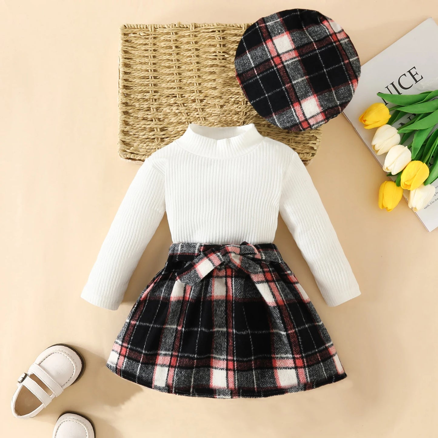 Turtle Neck Long Sleeve Three-Piece Skirt Set