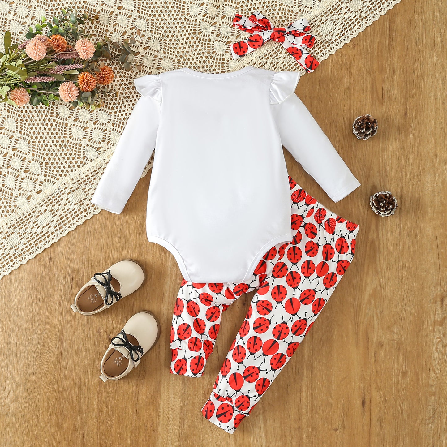 Long-Sleeve Ladybug Print Three-Piece Set