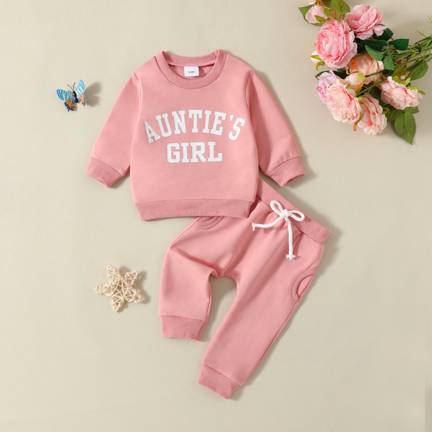 Printed Solid Color "Auntie Girl" Hoodie and Pants