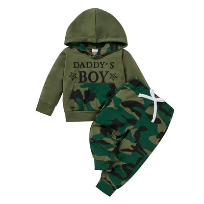 Long Sleeve Letter Printed Hooded Top With Camo Pants