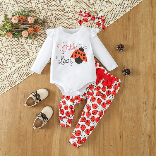 Long-Sleeve Ladybug Print Three-Piece Set