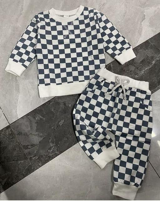 Two-Piece Checkerboard Sweater Suit