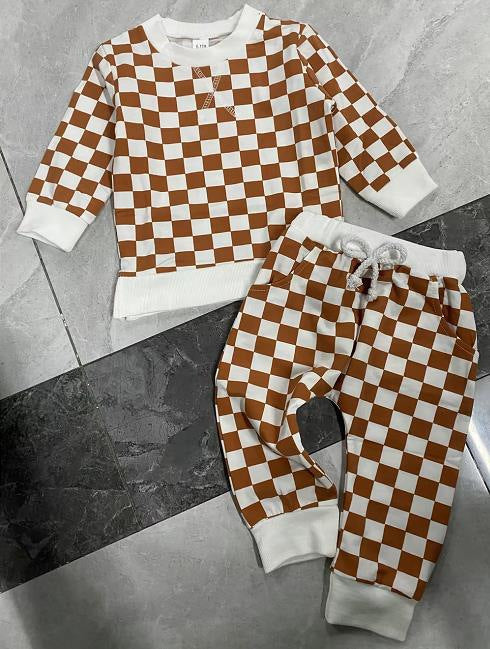 Two-Piece Checkerboard Sweater Suit