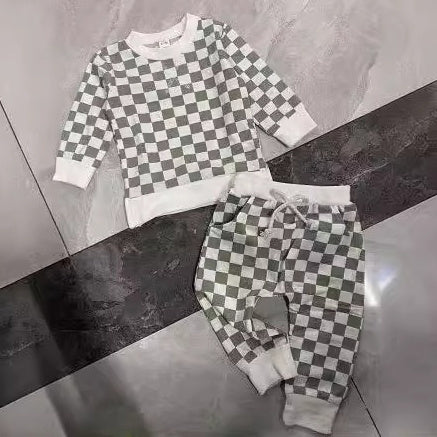 Two-Piece Checkerboard Sweater Suit