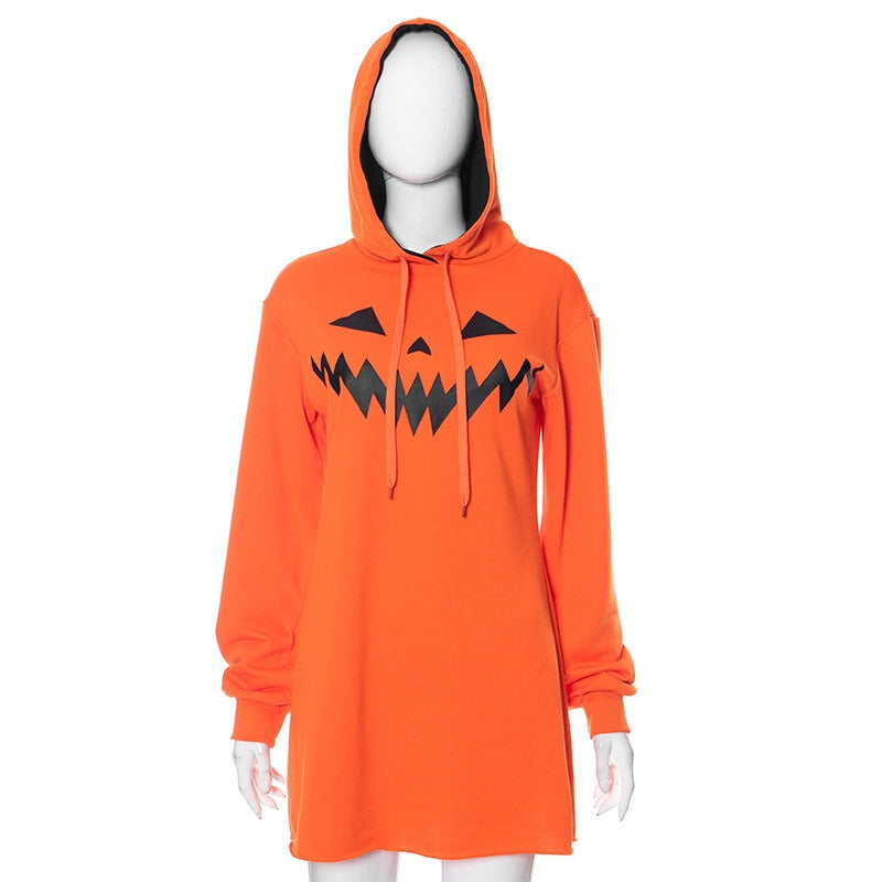 Pumpkin Hooded Sweatshirt Dress