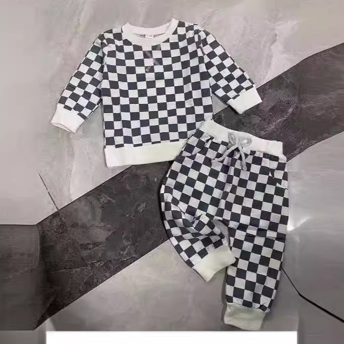 Two-Piece Checkerboard Sweater Suit