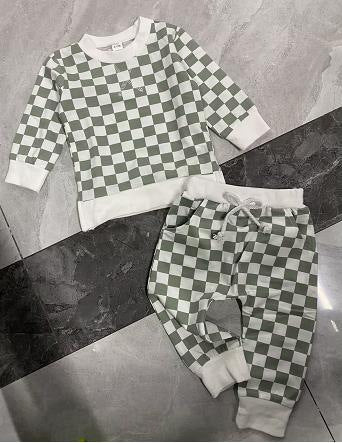 Two-Piece Checkerboard Sweater Suit