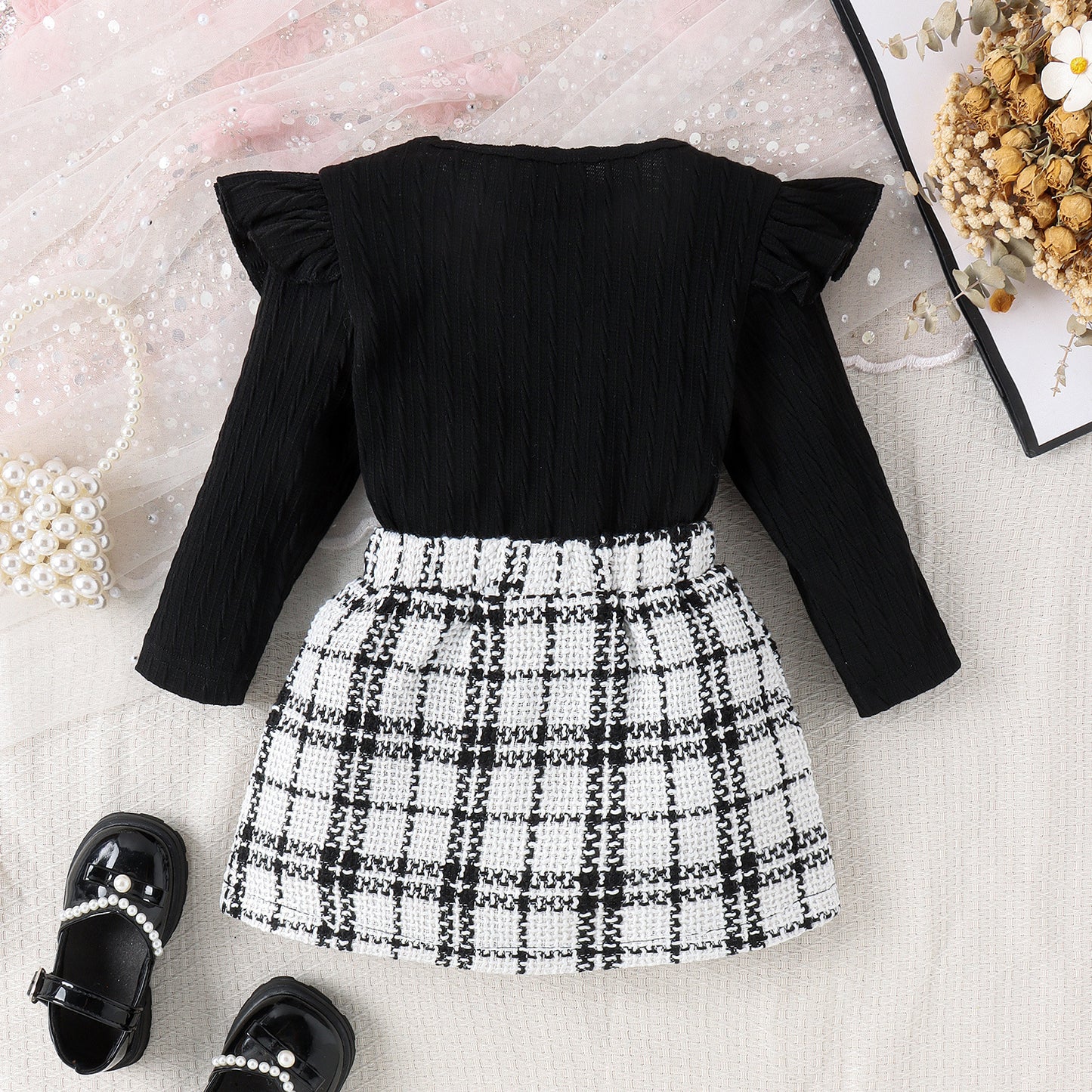 Two-Piece Stripe Bow Skirt And Shirt