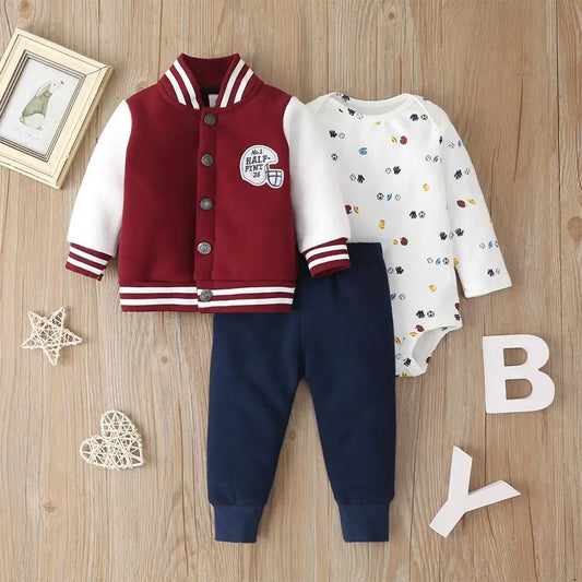 3PC Cotton Pants And Jacket With Long Sleeve Tee