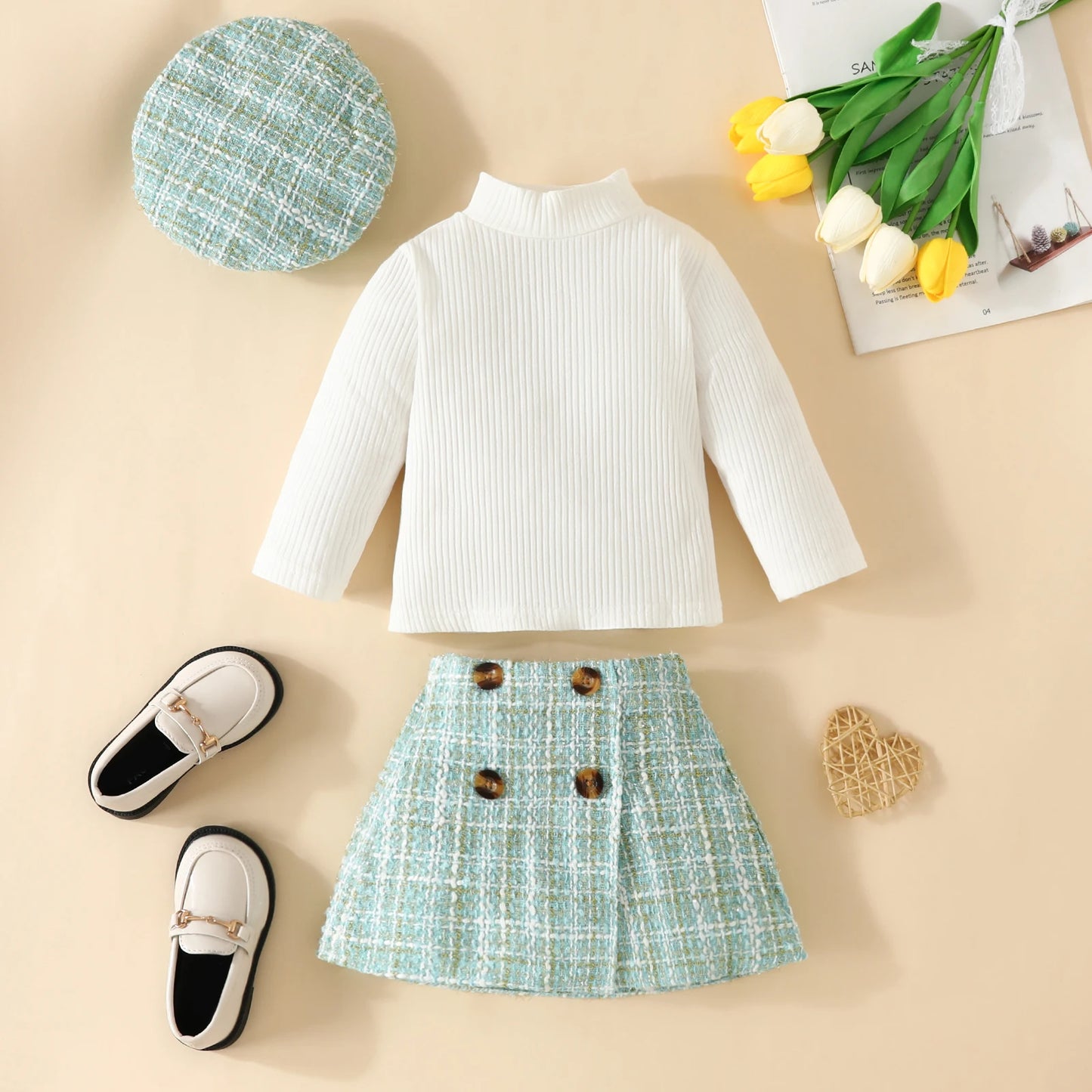 Turtle Neck Long Sleeve Three-Piece Skirt Set