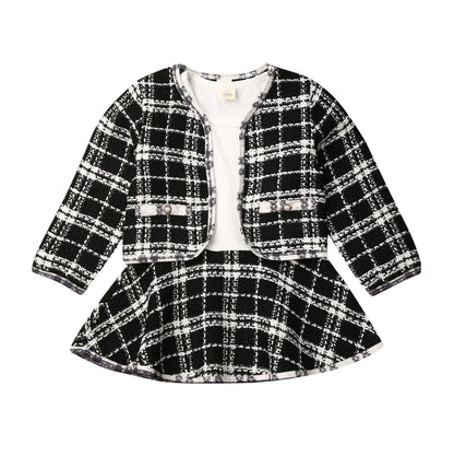 Plaid Two-Piece Skirt And Coat Set