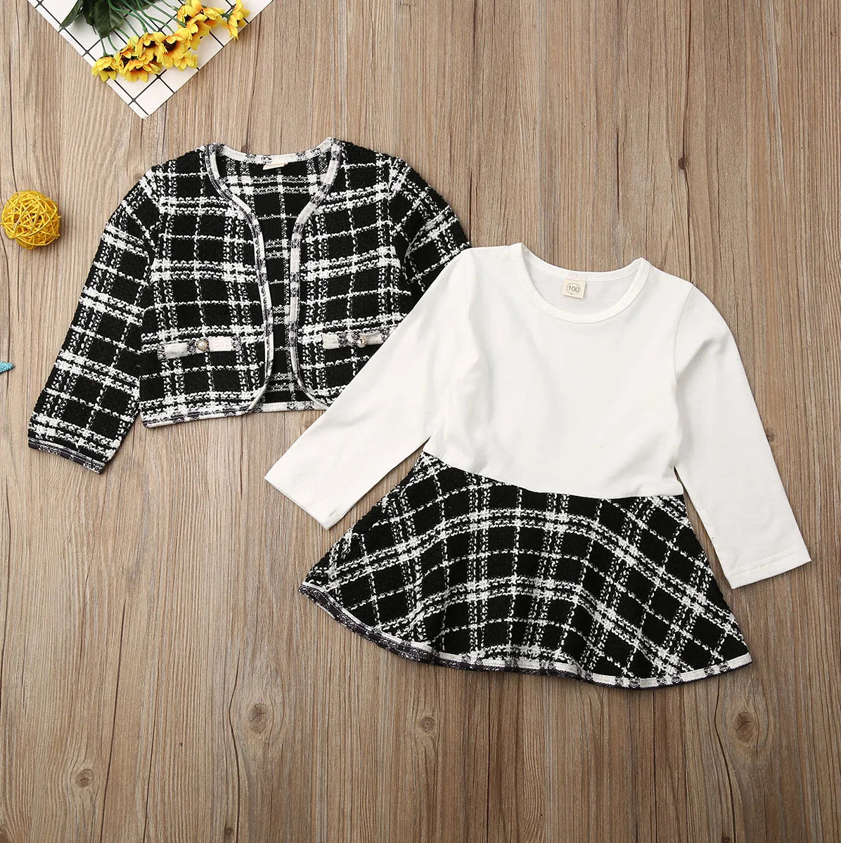 Plaid Two-Piece Skirt And Coat Set