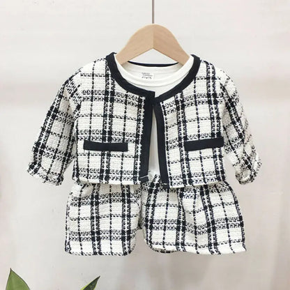 Plaid Two-Piece Skirt And Coat Set