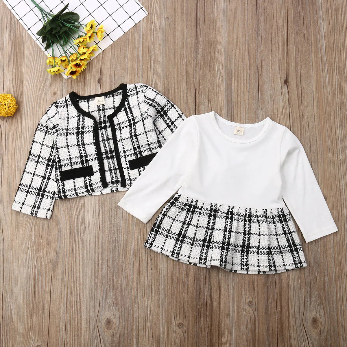 Plaid Two-Piece Skirt And Coat Set