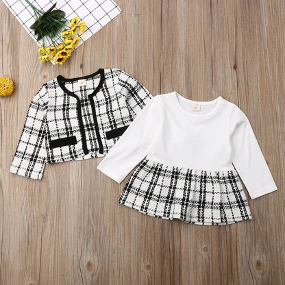 Plaid Two-Piece Skirt And Coat Set