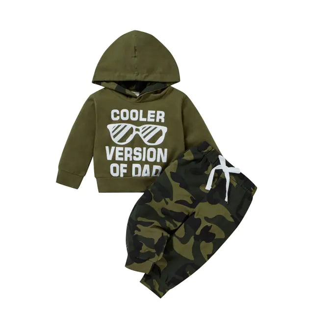 Long Sleeve Letter Printed Hooded Top With Camo Pants