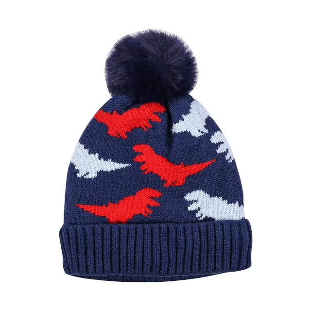 Kids Multi-Color Woolen Fur Ball Skully