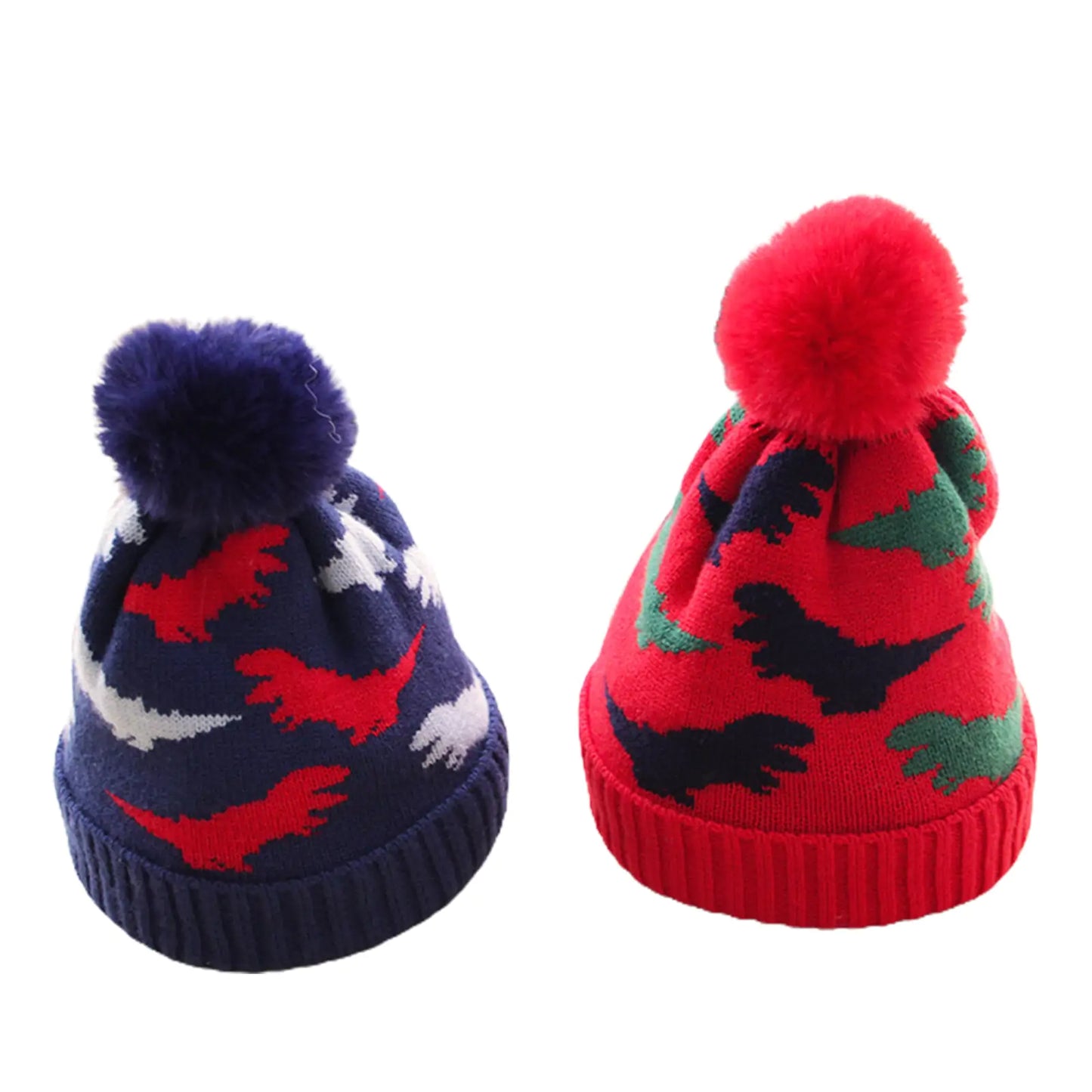 Kids Multi-Color Woolen Fur Ball Skully