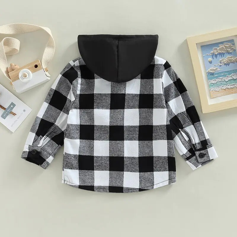 Long Sleeve Hooded Checkerboard Shirt