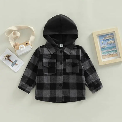 Long Sleeve Hooded Checkerboard Shirt