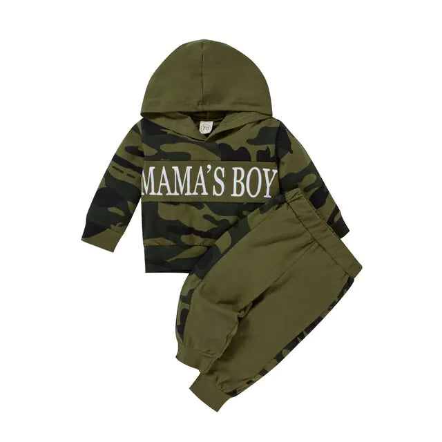 Long Sleeve Letter Printed Hooded Top With Camo Pants