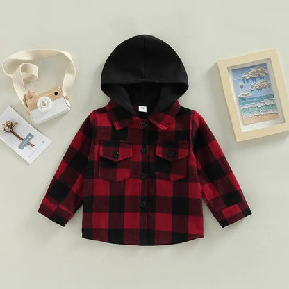 Long Sleeve Hooded Checkerboard Shirt