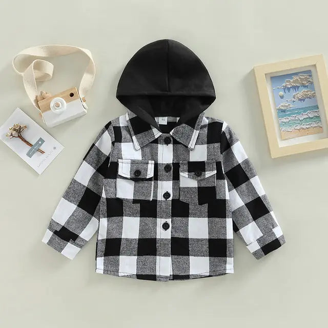 Long Sleeve Hooded Checkerboard Shirt