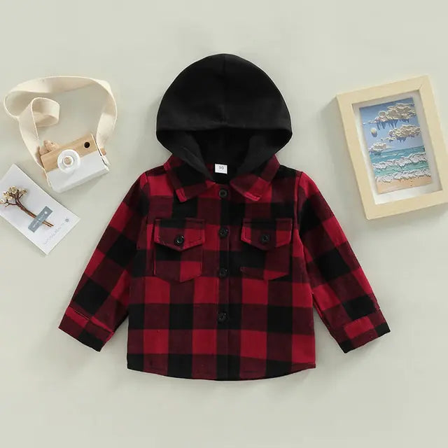 Long Sleeve Hooded Checkerboard Shirt