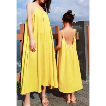 Sunny Yellow Mother-Daughter Matching Midi Sundresses - Flowy Summer Sleeveless Dresses with Adjustable Straps-dresslikemommy.com