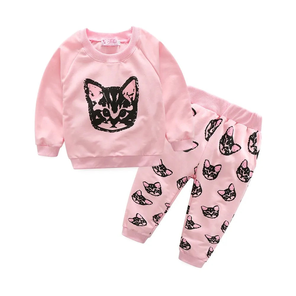 Long Sleeve Kitten Two-Piece Cotton Set