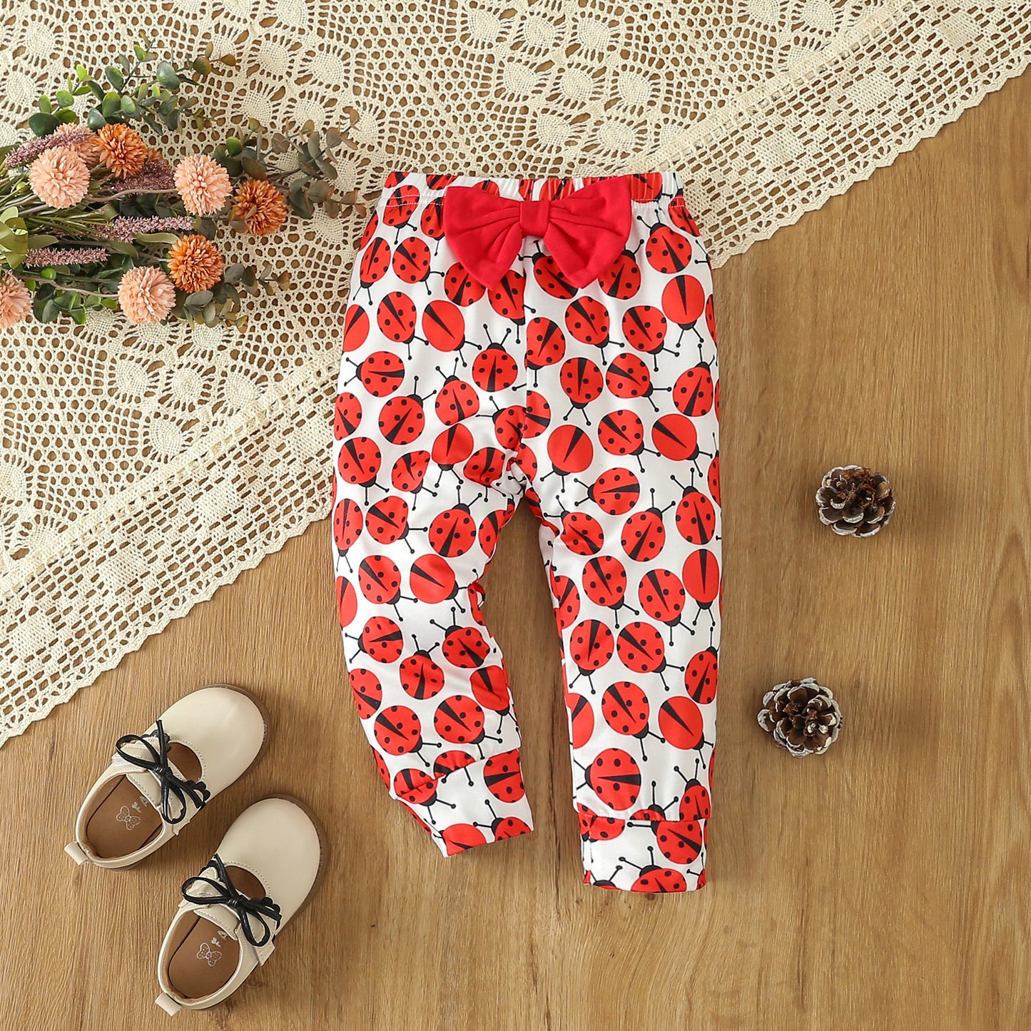 Long-Sleeve Ladybug Print Three-Piece Set