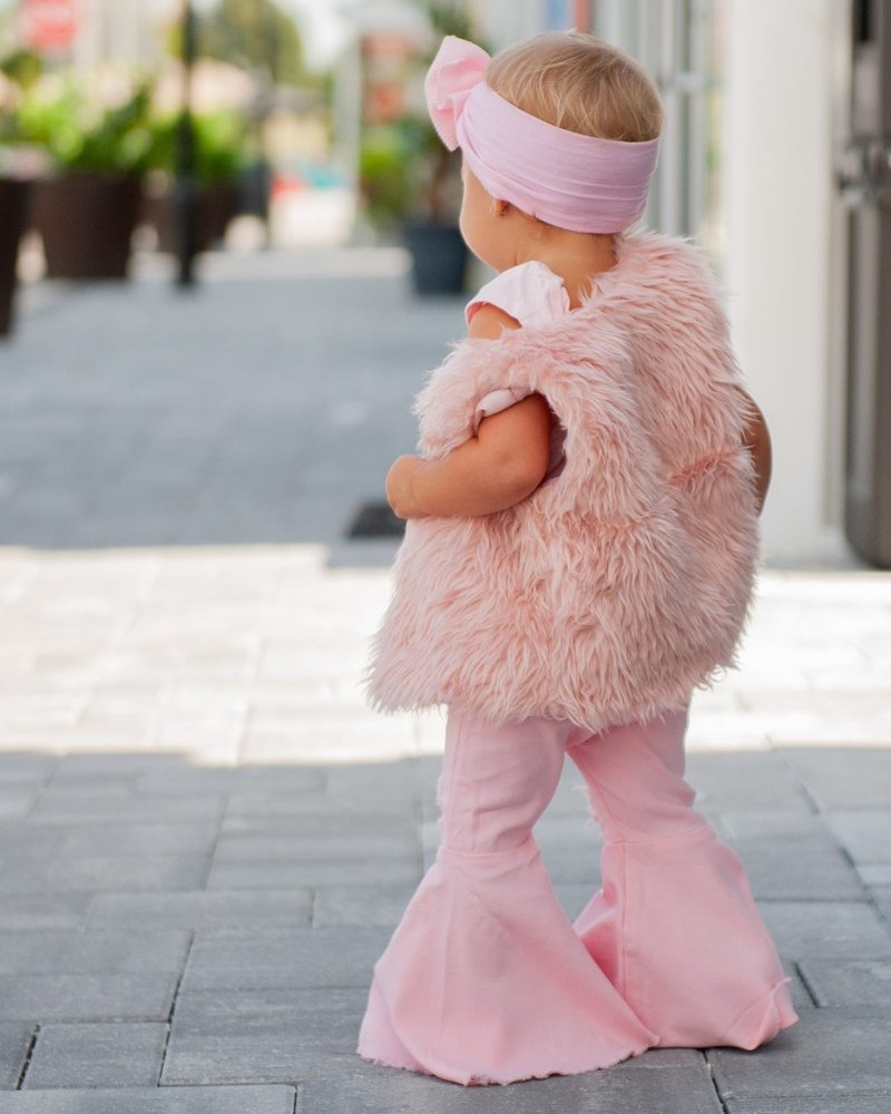 Barbie Pleated Denim Bell Bottoms - PowerPuff Distressed Pink by Bailey's Blossoms