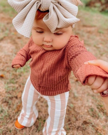 Blakely Boho Bell Bottoms - Peaches 'n Cream Stripes by Bailey's Blossoms