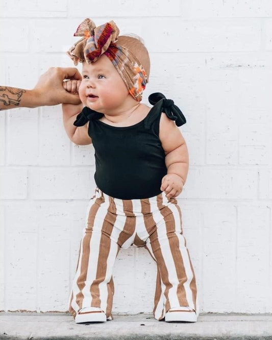 Blakely Boho Bell Bottoms - Tan Stripes by Bailey's Blossoms