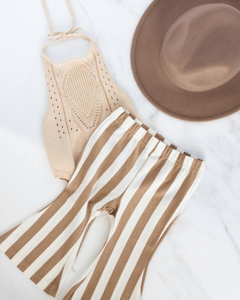 Blakely Boho Bell Bottoms - Tan Stripes by Bailey's Blossoms