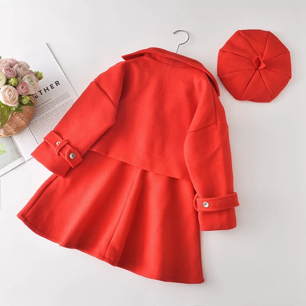 3PC Red Princess Wool Outfit Set