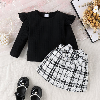 Two-Piece Stripe Bow Skirt And Shirt