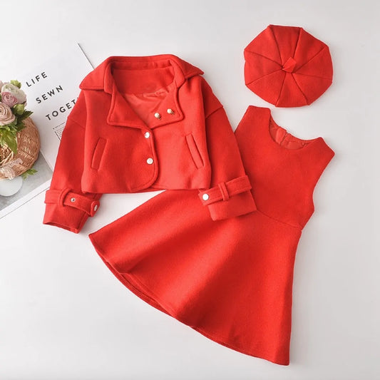 3PC Red Princess Wool Outfit Set