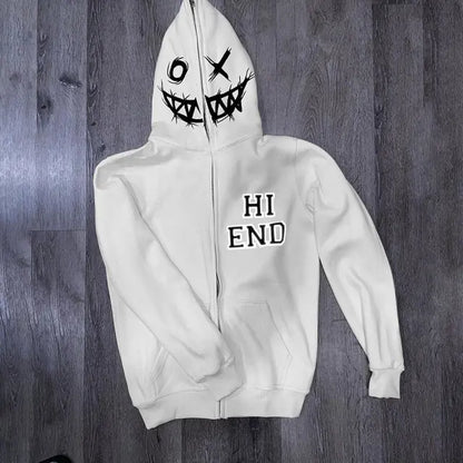 Y2K Grunge Full Face Zip Hoodie