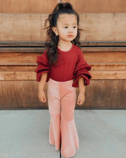 Lina Pleated Velour Bell Bottoms - Lollipop Pink by Bailey's Blossoms