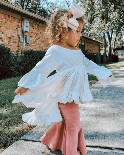 Lina Pleated Velour Bell Bottoms - Lollipop Pink by Bailey's Blossoms