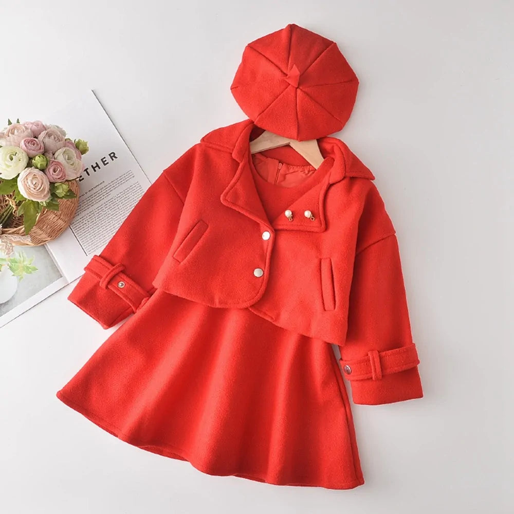 3PC Red Princess Wool Outfit Set