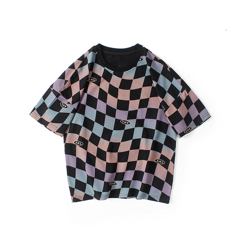 Checkerboard Pattern Short Sleeve Crewneck Tee by MyKids-USA™