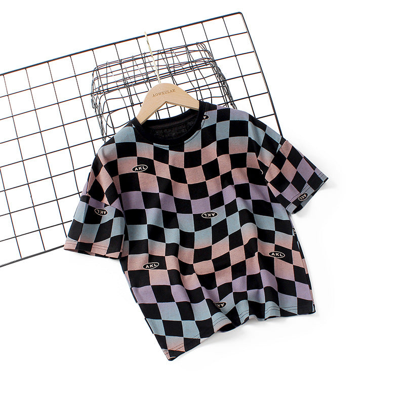 Checkerboard Pattern Short Sleeve Crewneck Tee by MyKids-USA™