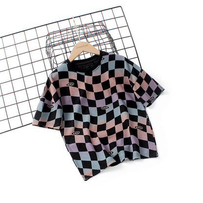 Checkerboard Pattern Short Sleeve Crewneck Tee by MyKids-USA™