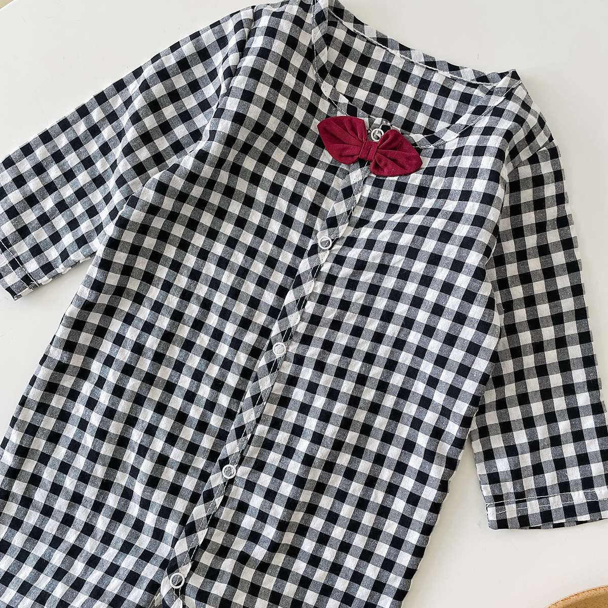 Plaid Pattern Bow Patched Design Cotton Jumpsuit by MyKids-USA™