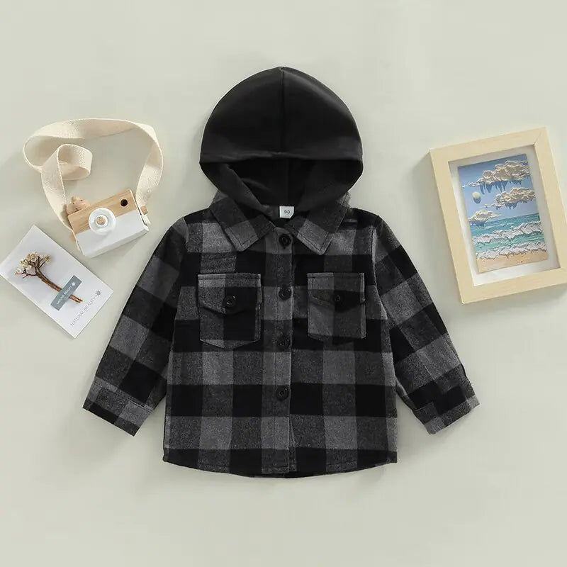 Long Sleeve Hooded Checkerboard Shirt