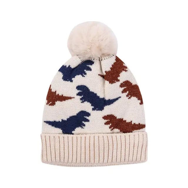 Kids Multi-Color Woolen Fur Ball Skully