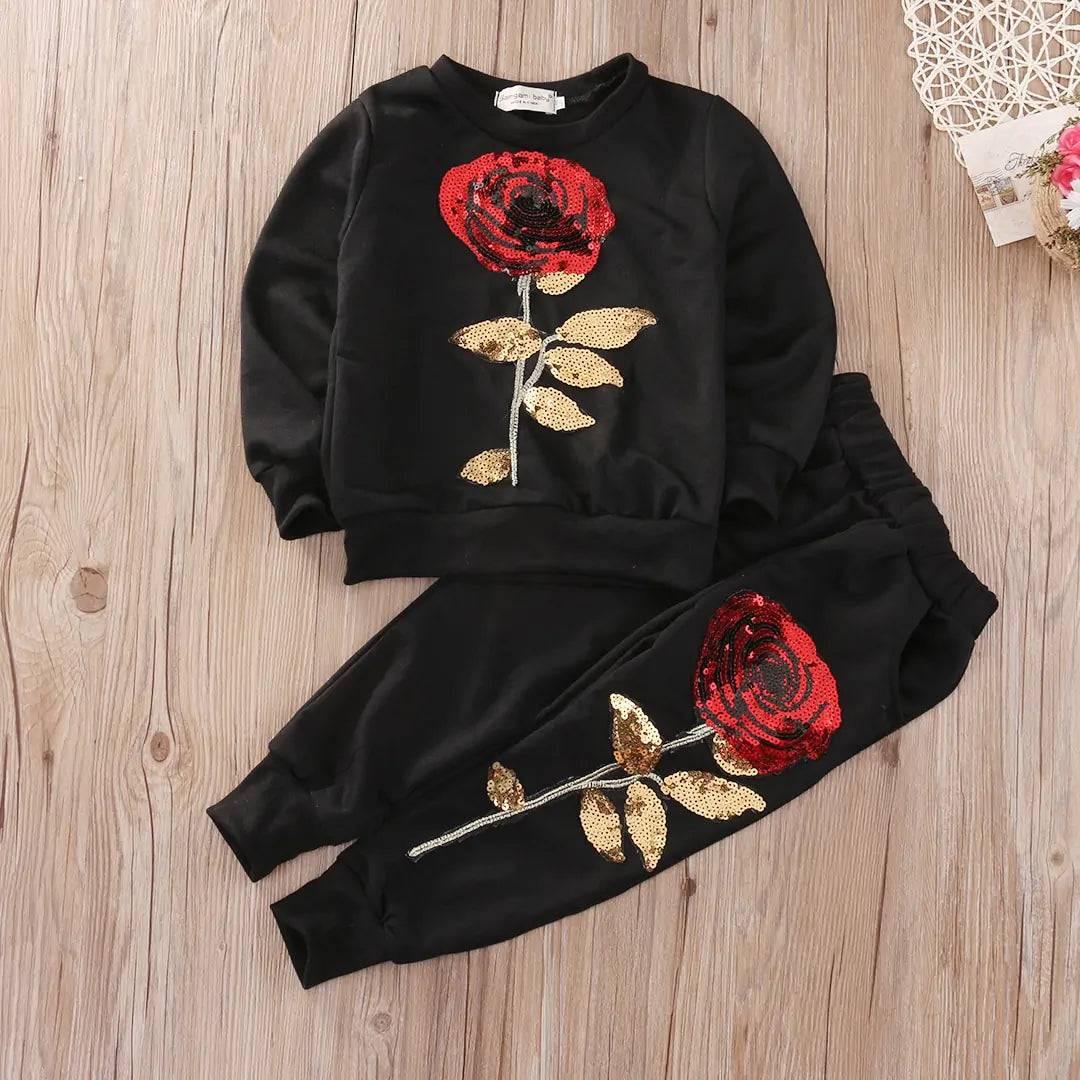 Two-Piece Sequin Rose Flower Set