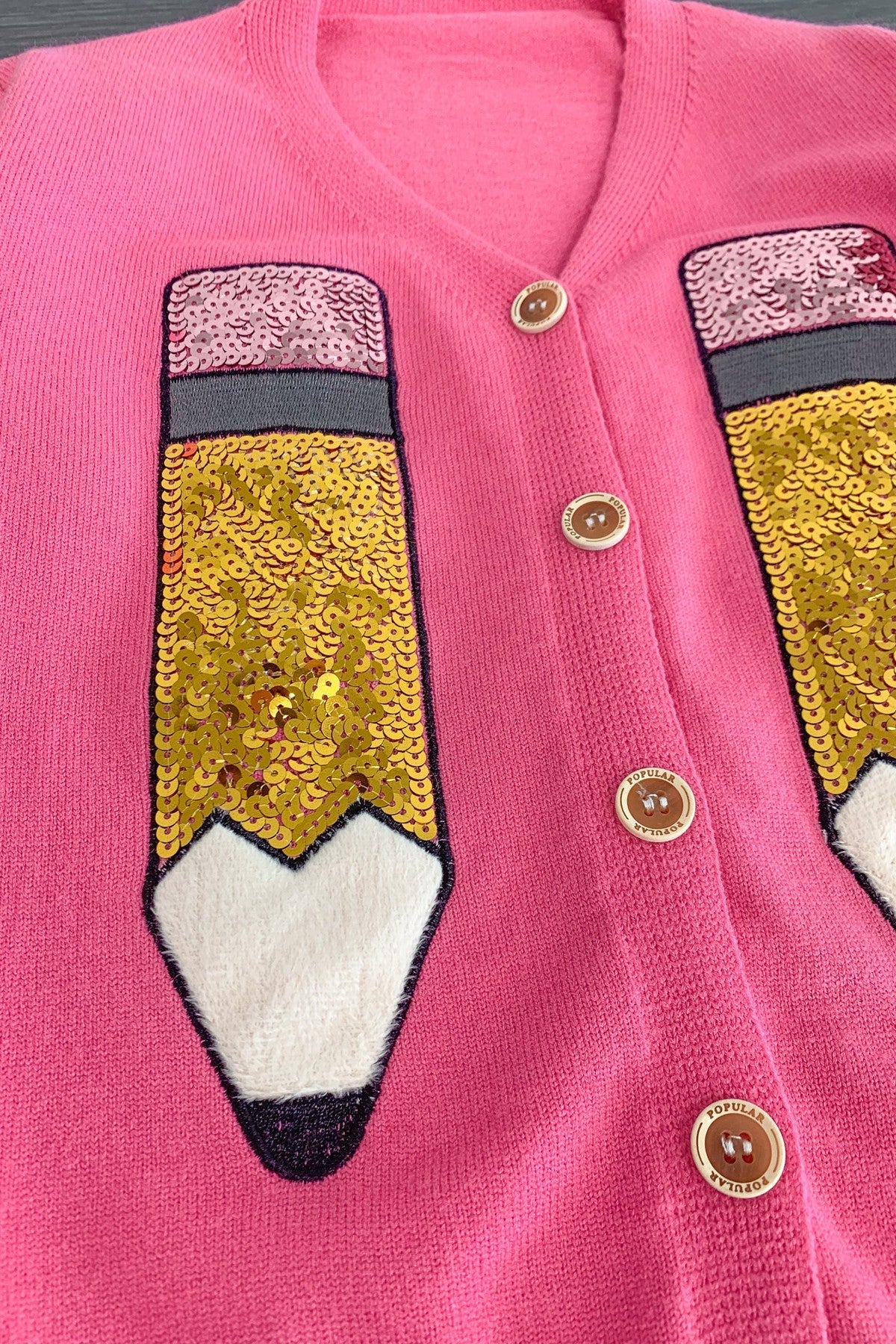 Hot Pink Sequin Pencil Cardigan